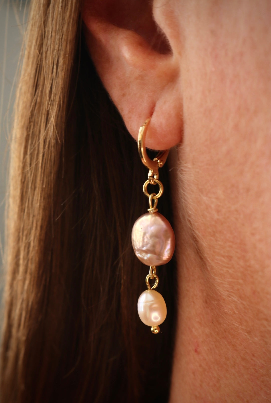 Fresh Water Drop Pearls -Gold