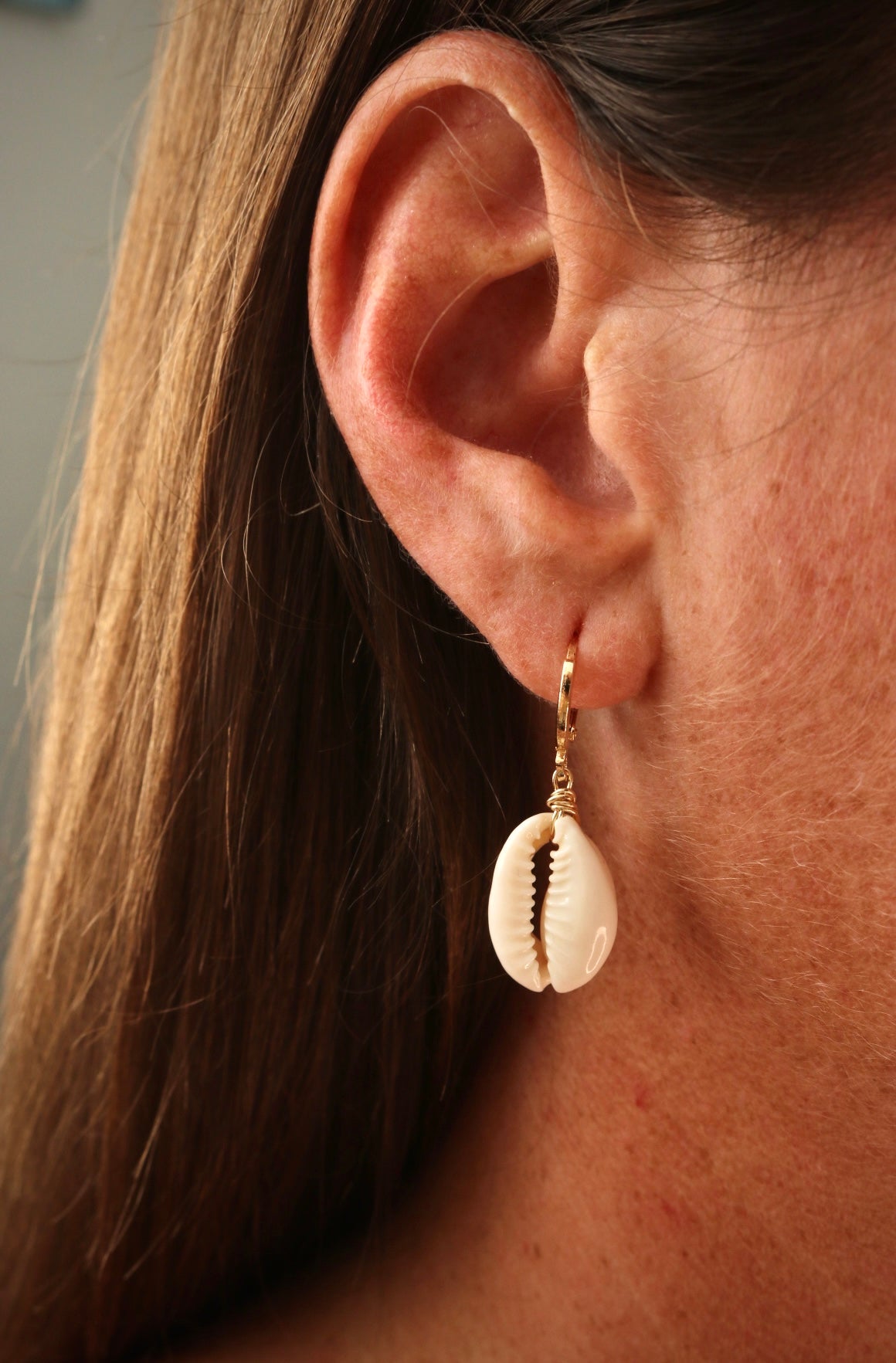 Cowrie Shell Huggie- Gold