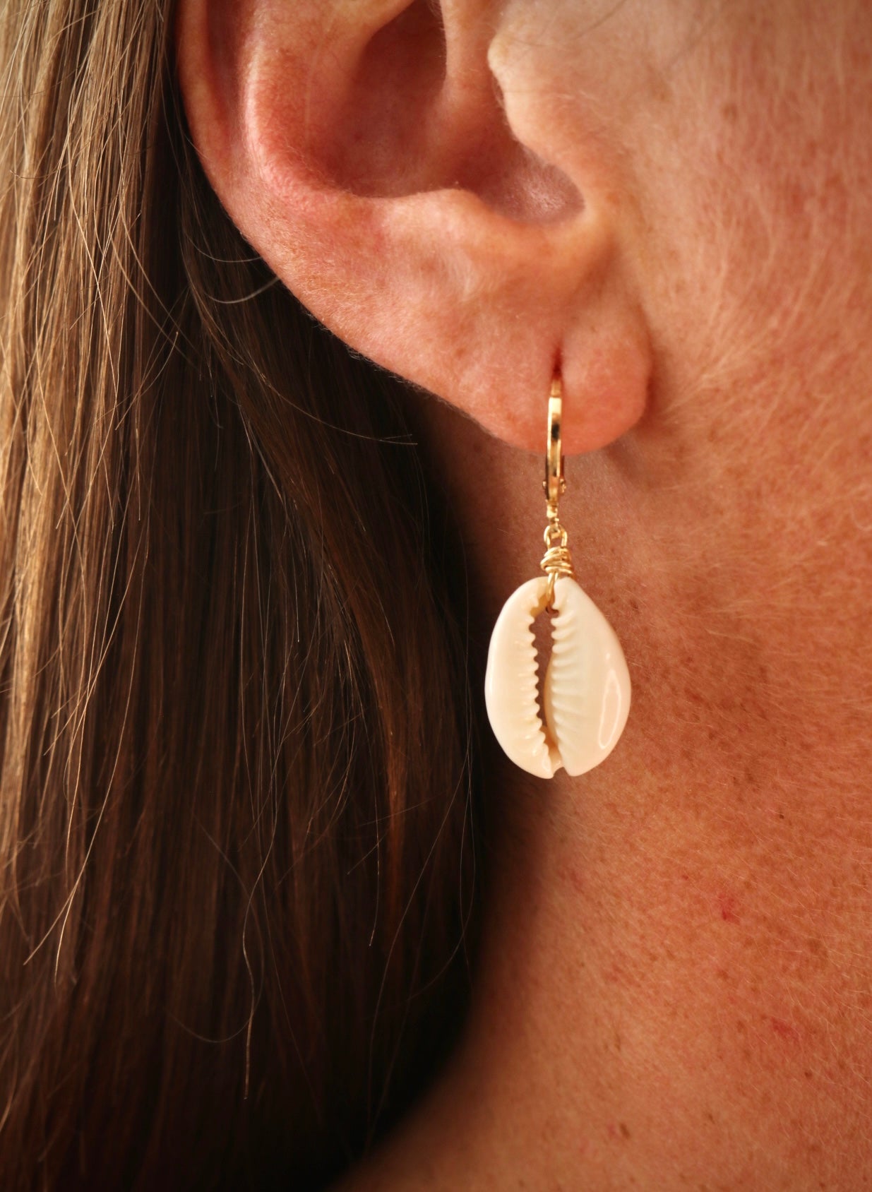 Cowrie Shell Huggie- Gold